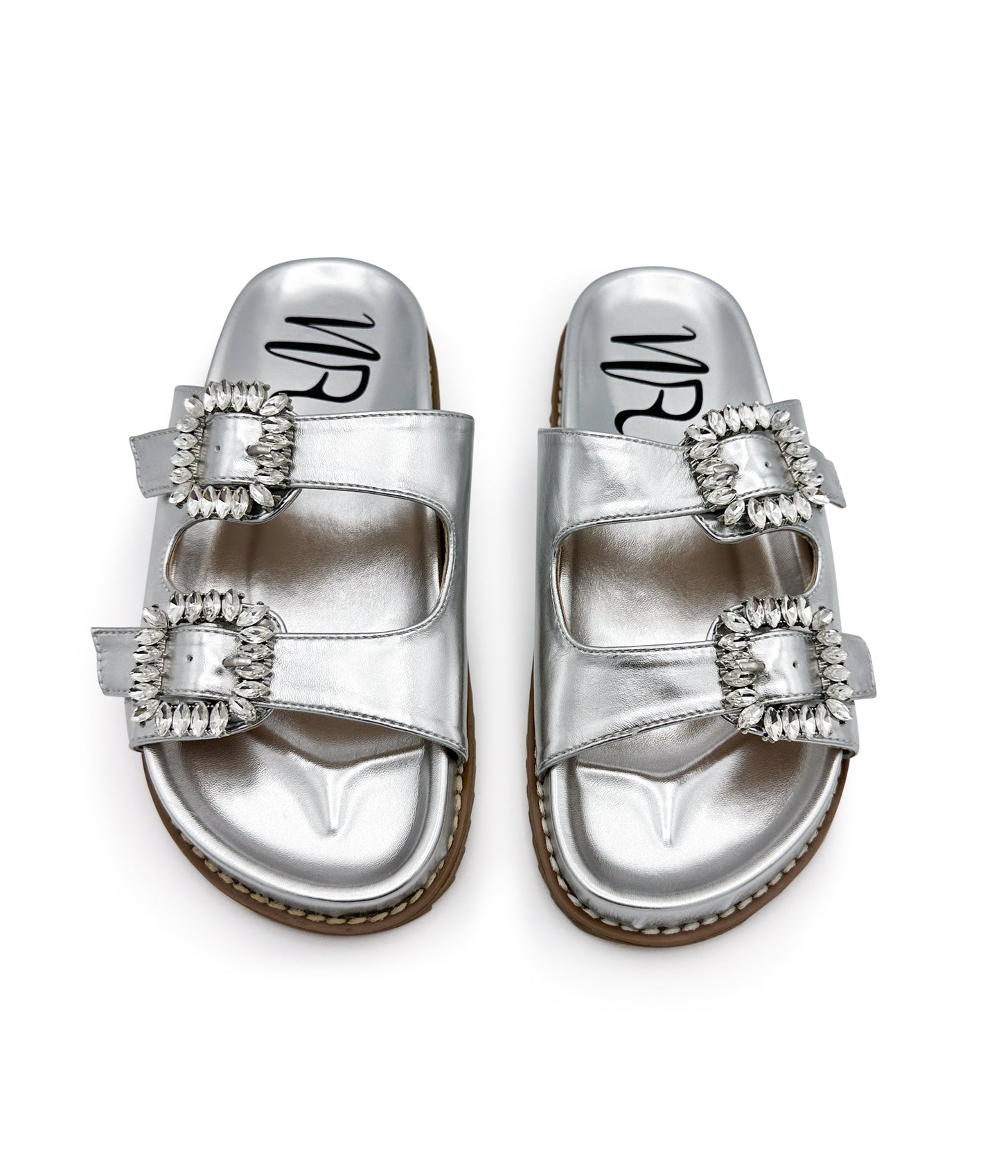 Stellar Rhinestone Buckle Slides in Silver