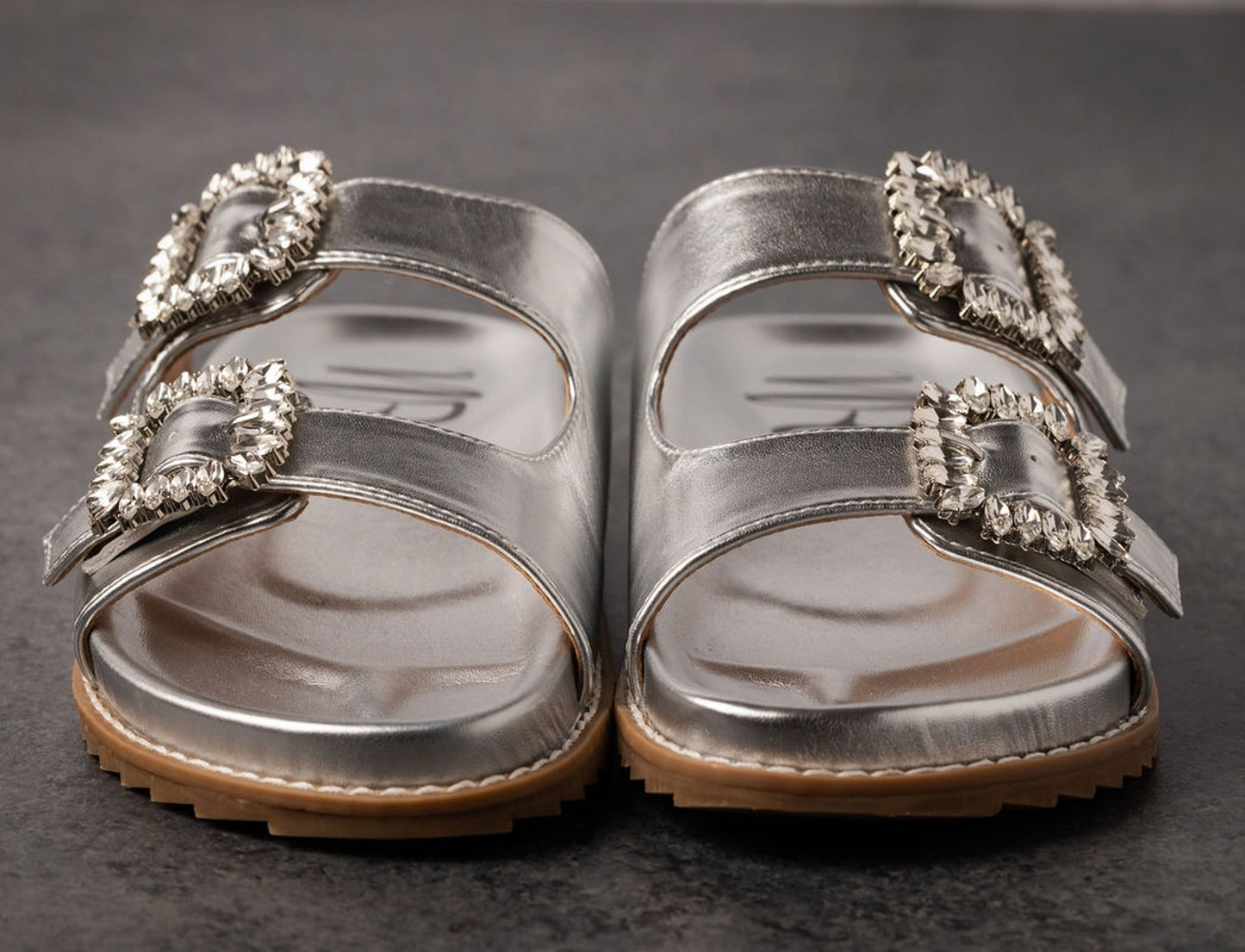 Stellar Rhinestone Buckle Slides in Silver